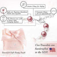 Teen Girl Bracelets with Rose & White Pearls & Clear Crystals