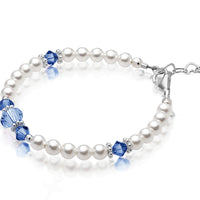 Personalized Birthstone Pearl Bracelet for Girls with Birthstone Crystals