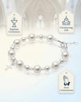 White Pearl & Clear Crystal Bracelet, 14K Gold Plated Girls Jewelry
