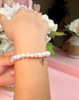 Beaded Bracelets for Girls, Sterling Silver Charm Cross Bracelet Cultured freshwater Pearl, Toddler Baby Girl, Christening, Communion, Baptism Gifts for Girl