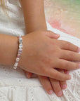 Pink & White Pearls Name Bracelet, Sterling Silver for Girls