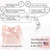 Infant Baby Sterling Silver Cross Baptism Pearl Bracelet White Pearl Clear Crystals