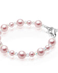 Pink Pearl Christening Bracelet, Sterling Silver Cross Charm & Clear Crystals