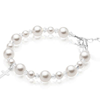 Sterling silver Cross White Pearl Bracelet for Girls Baptism & Christening