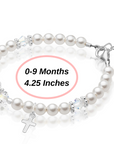 Sterling Silver Cross Baptism Bracelet for Girls - White Pearl Clear Crystals
