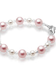 Sterling Silver Bracelet for Girls with Pink & White Pearls & Clear Crystals