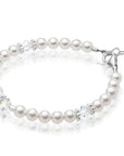 Sterling Silver Bracelet For Girls With Clear Crystals & White Pearls