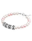 Pink & White Pearls Name Bracelet, Sterling Silver for Girls