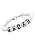 White Pearls Name Bracelet, Sterling Silver Mothers Gift