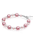 Sterling Silver Bracelet for Girls with Rose & Pink Pearls & Clear Crystals