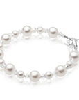 Sterling Silver Bracelet for Girls with White Pearls & Clear Crystals