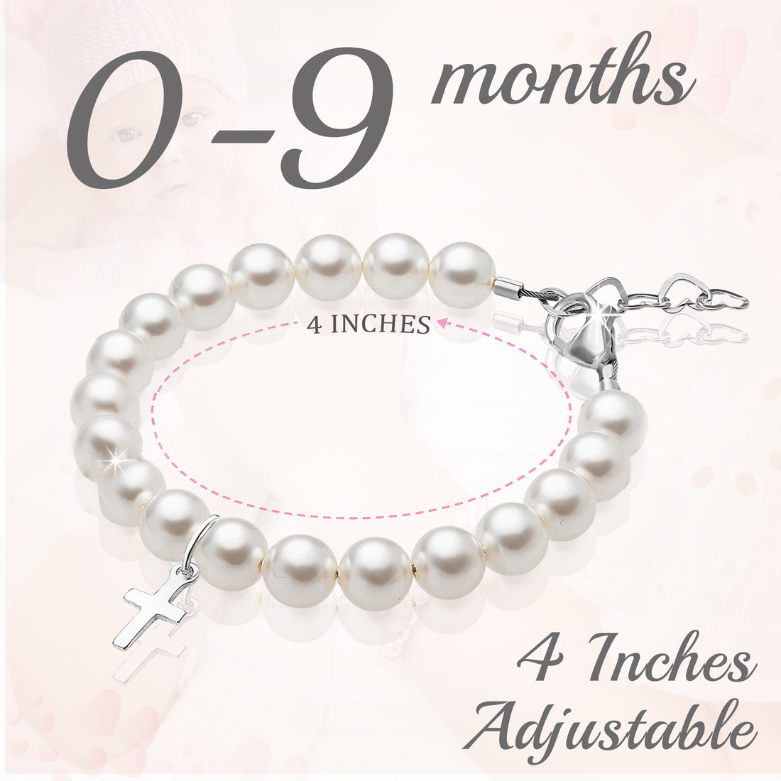 Sterling Silver Cross Charm White Pearl Bracelets for Girls - Baptism Gifts