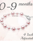 Sterling Silver Bracelet for Girls with Pink Pearls & Clear Crystals