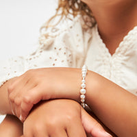 Little Girl Toddler Bracelet with White Pearl & Silver Crimps