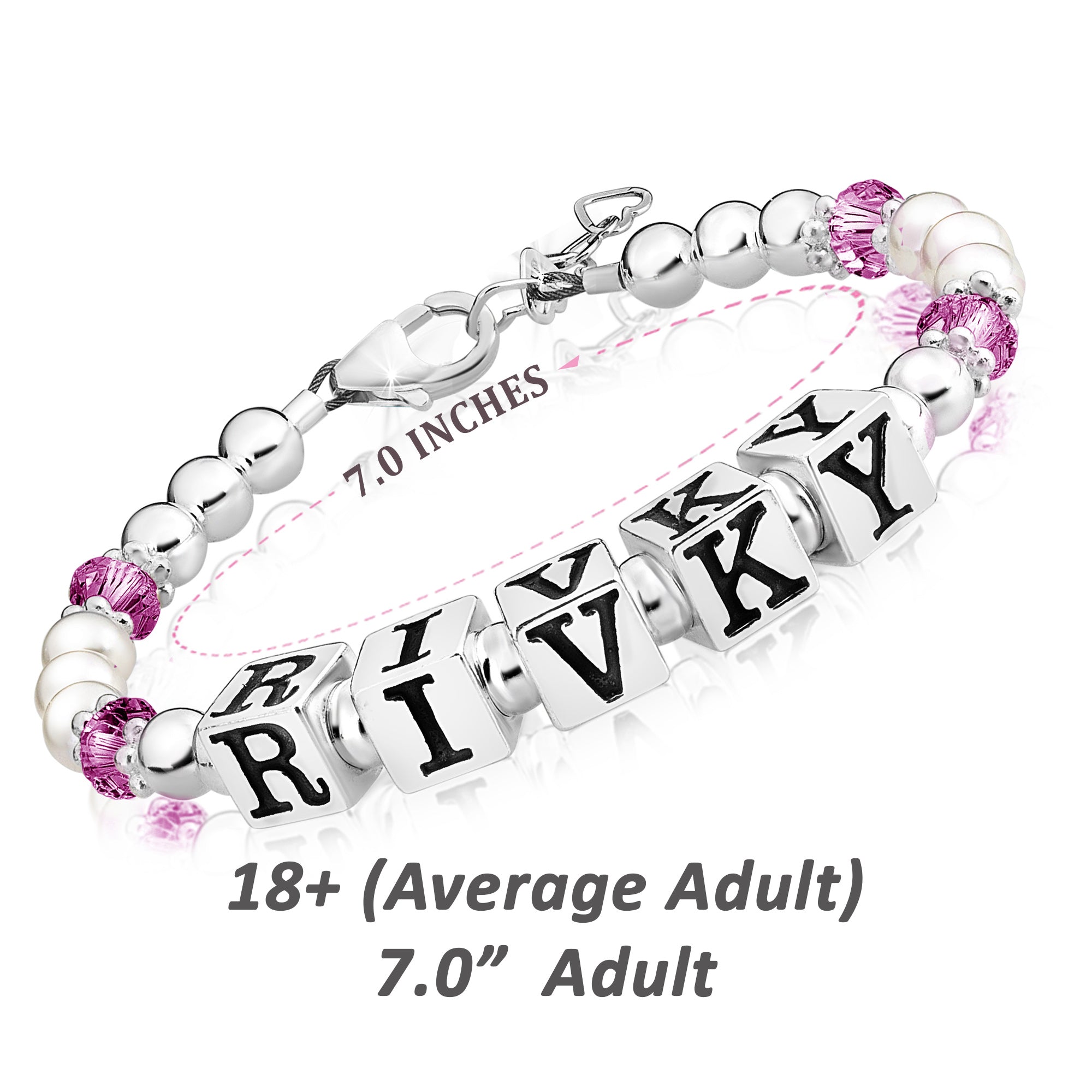 Baby Crystals Personalized Pearl Bracelet for Infant Girls - Baby Jewelry - Birthstone Bracelets with Name - Custom Name Bracelet for Women- Baptism Gifts -Teen Girl Gifts - Silver Jewelry Charm
