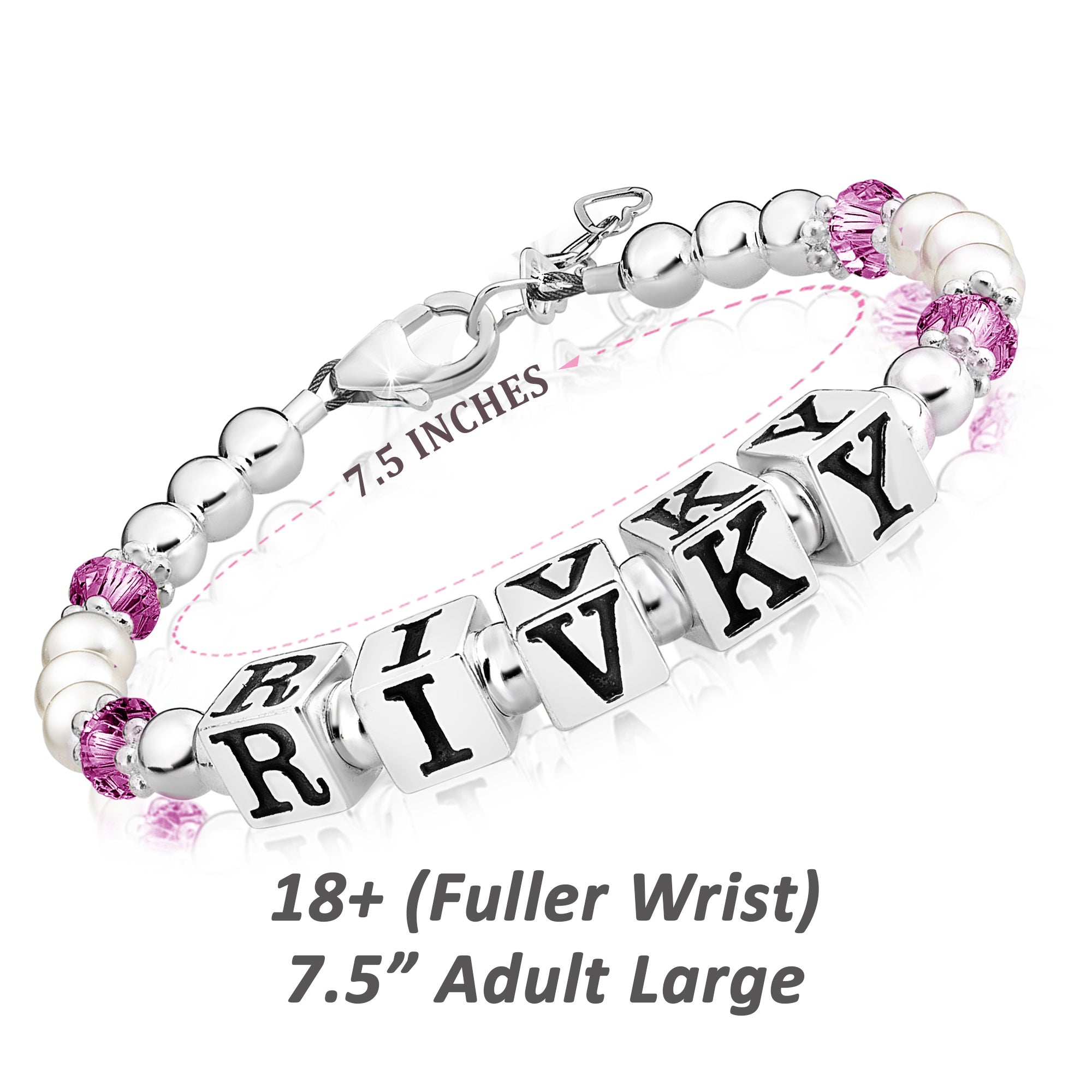 Baby Crystals Personalized Pearl Bracelet for Infant Girls - Baby Jewelry - Birthstone Bracelets with Name - Custom Name Bracelet for Women- Baptism Gifts -Teen Girl Gifts - Silver Jewelry Charm