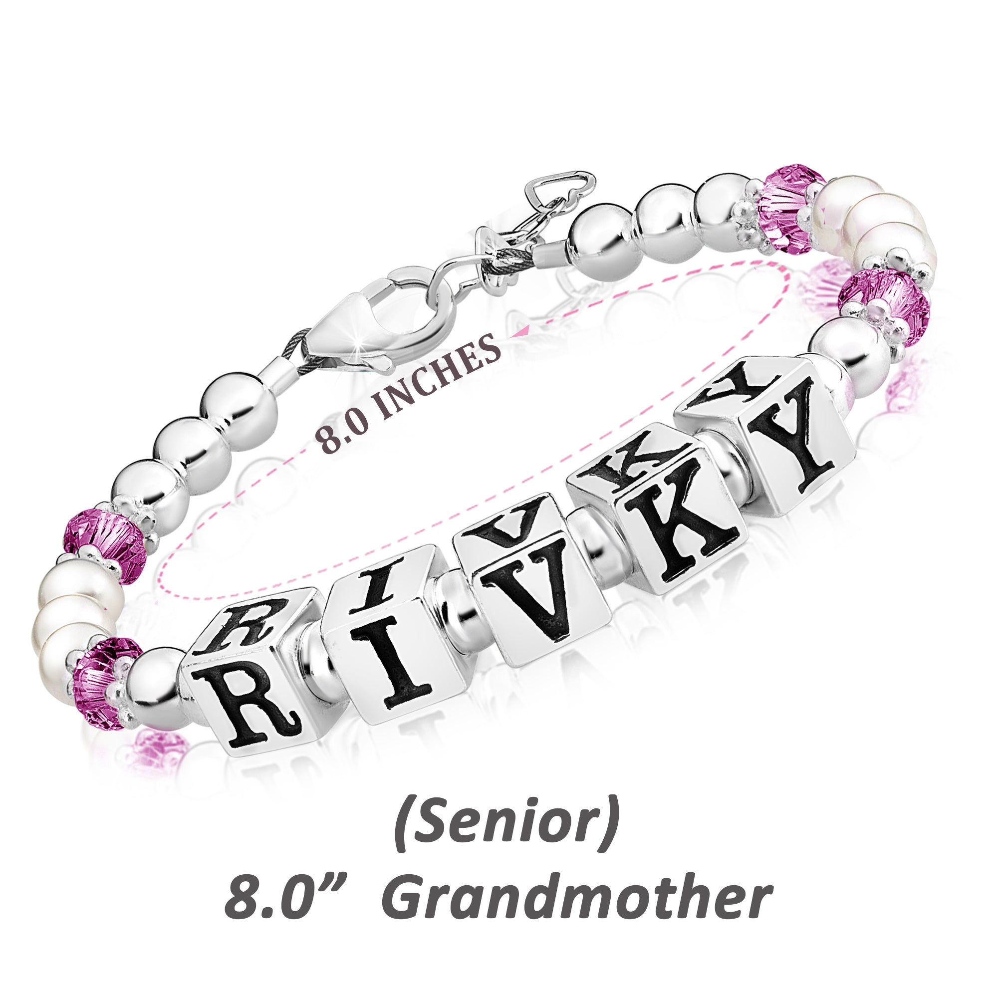 Baby Crystals Personalized Pearl Bracelet for Infant Girls - Baby Jewelry - Birthstone Bracelets with Name - Custom Name Bracelet for Women- Baptism Gifts -Teen Girl Gifts - Silver Jewelry Charm