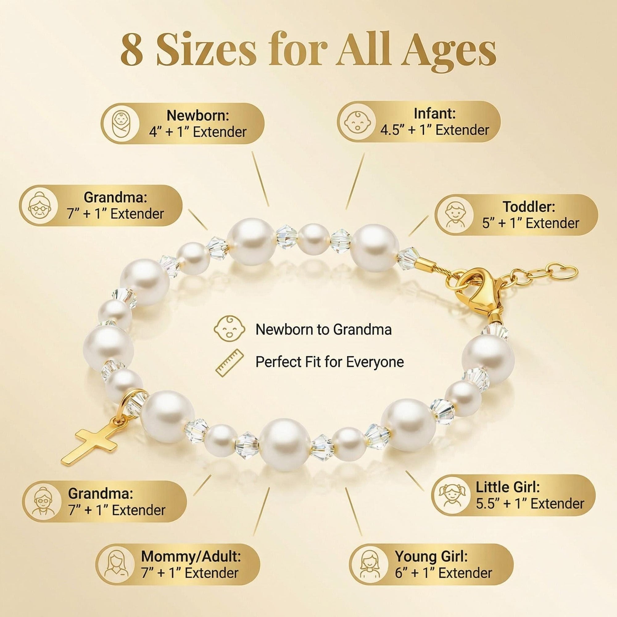 Sterling silver Cross White Pearl Bracelet for Girls Baptism &amp; Christening