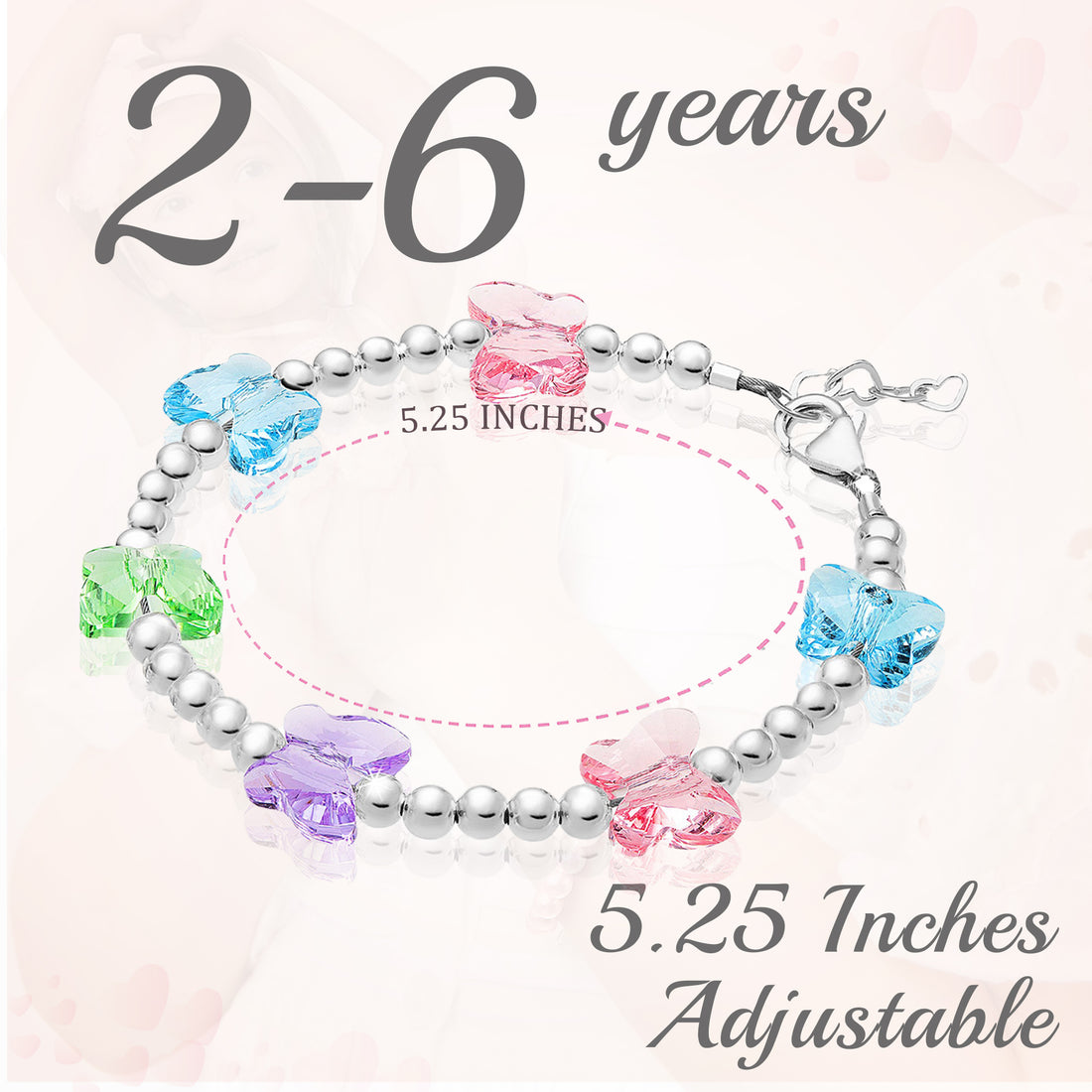 8 MM Multicolor Crystals Butterfly Bracelet for girls