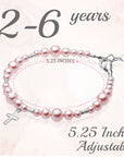 Toddler Baby Girl Sterling Silver Cross Pink Pearl Christening Baptism Bracelet