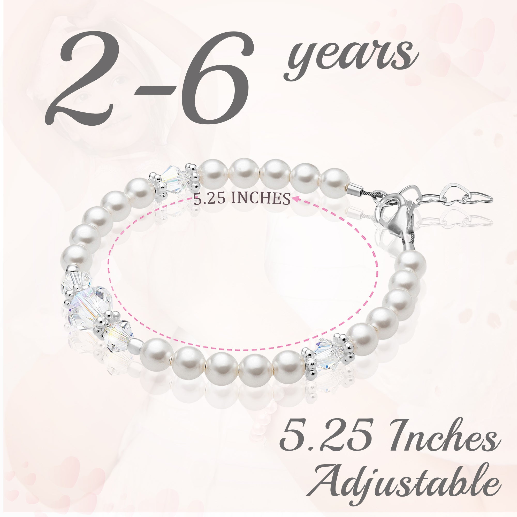 Sterling Silver Bracelet For Girls With Clear Crystals &amp; White Pearls