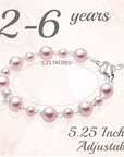 Toddler Baby Girl Baptism & Christening Pink Pearl Sterling silver Cross Charm Bracelet