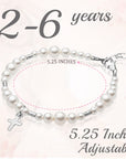 Toddler Baby Sterling Silver Cross White Pearl Christening Baptism Bracelet
