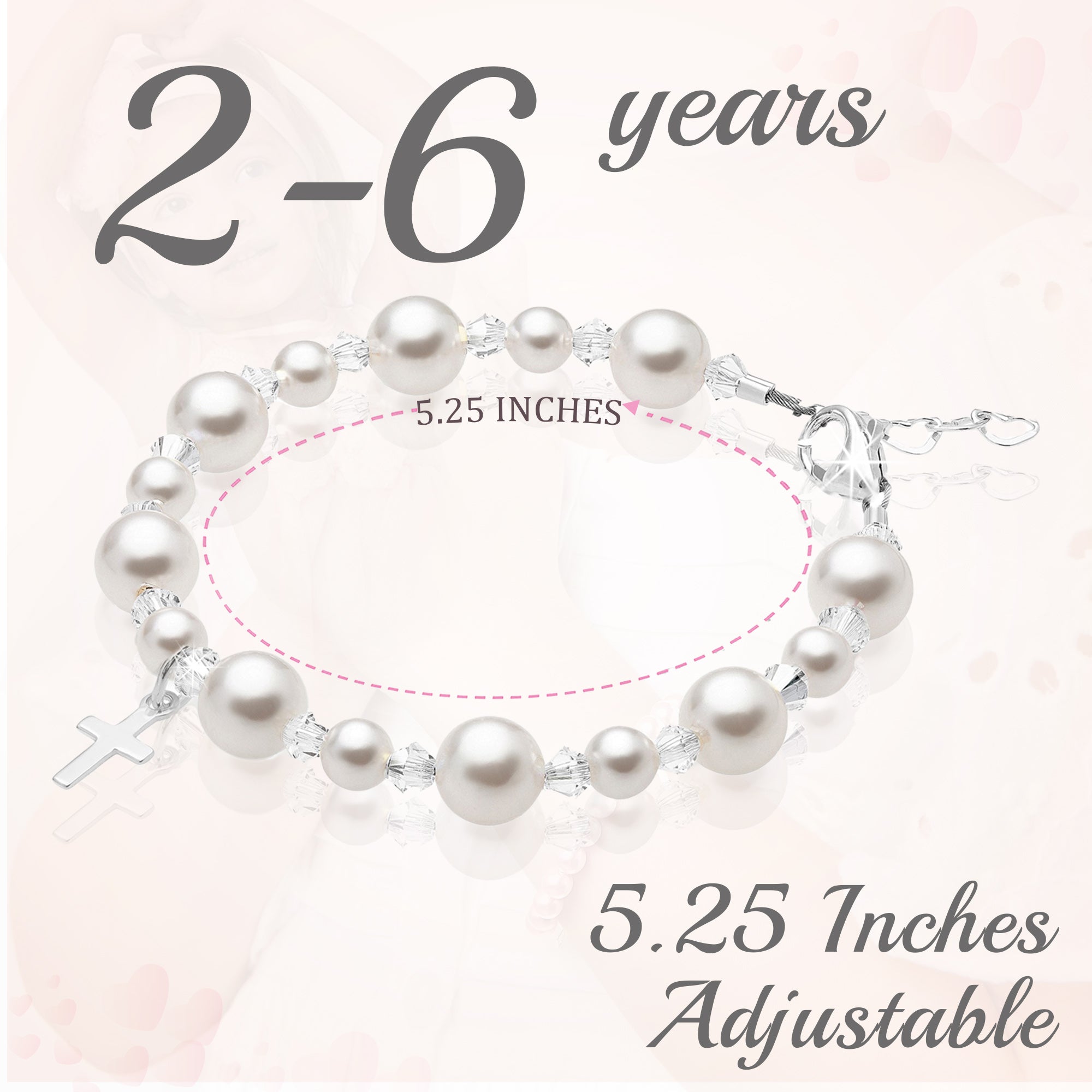 Sterling silver Cross White Pearl Bracelet for Girls Baptism &amp; Christening