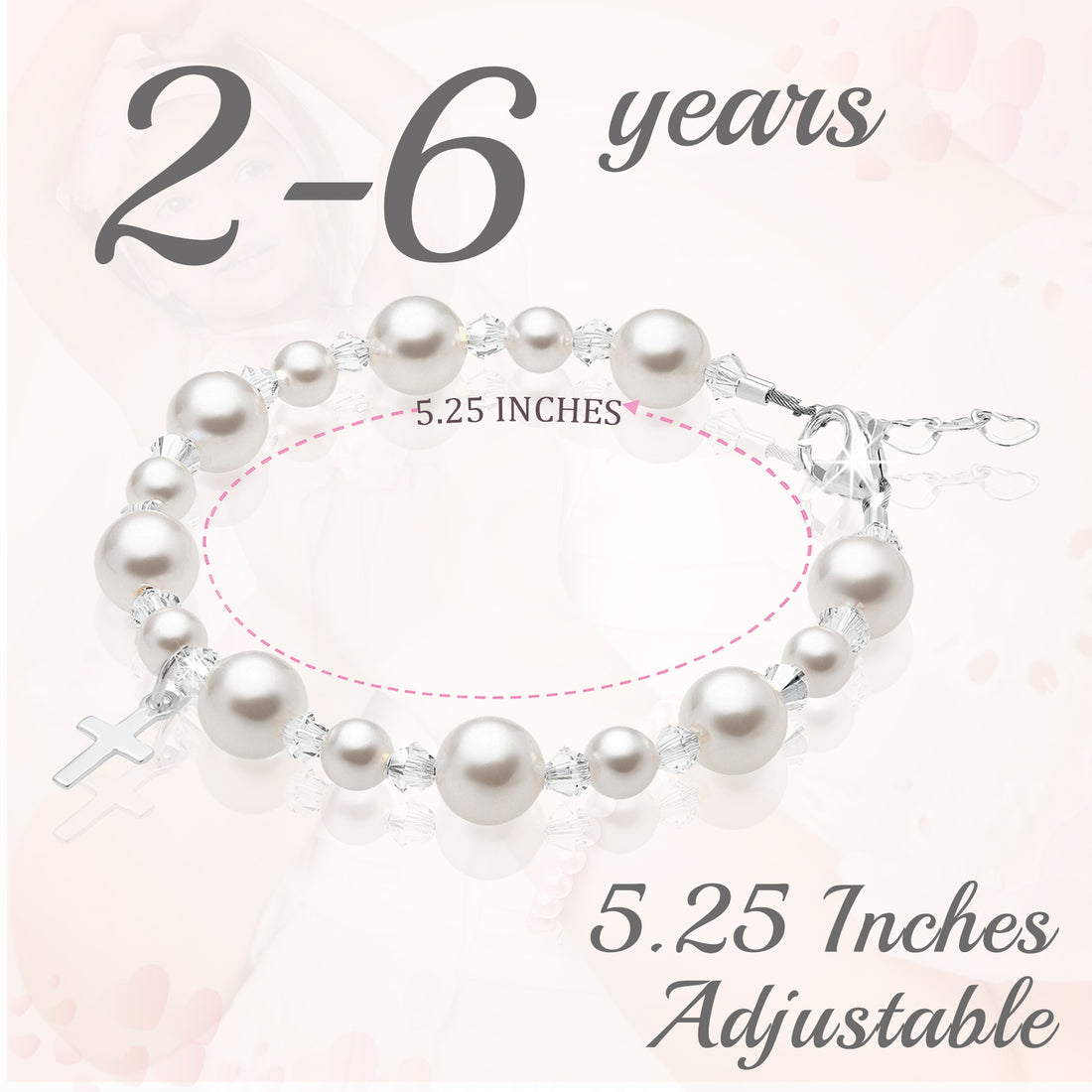 Sterling silver Cross White Pearl Bracelet for Girls Baptism & Christening