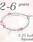 Toddler Baby Girl Sterling Silver Cross Baptism Pearl Bracelet White Pearl Pink Crystals