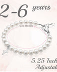 Sterling Silver Cross Charm White Pearl Bracelet for Girls - Christening & Baptism Gifts