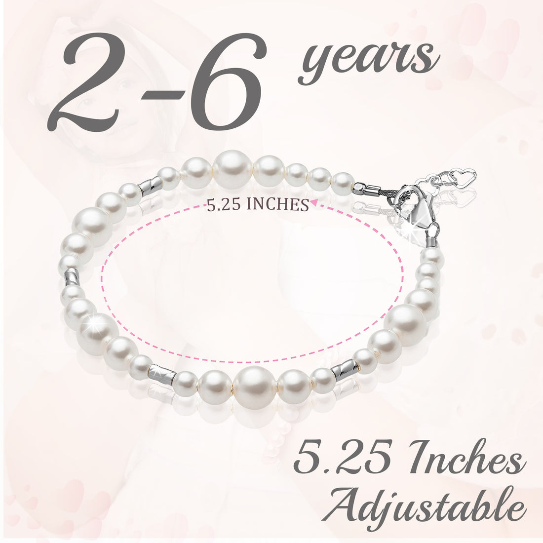 Sterling Silver Bracelet for Girls with White Pearl & Silver Crimps