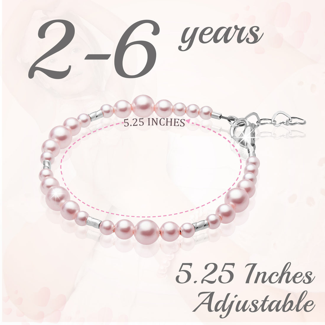 Little Girl Toddler Bracelet with Pink Pearl & Silver Crimps