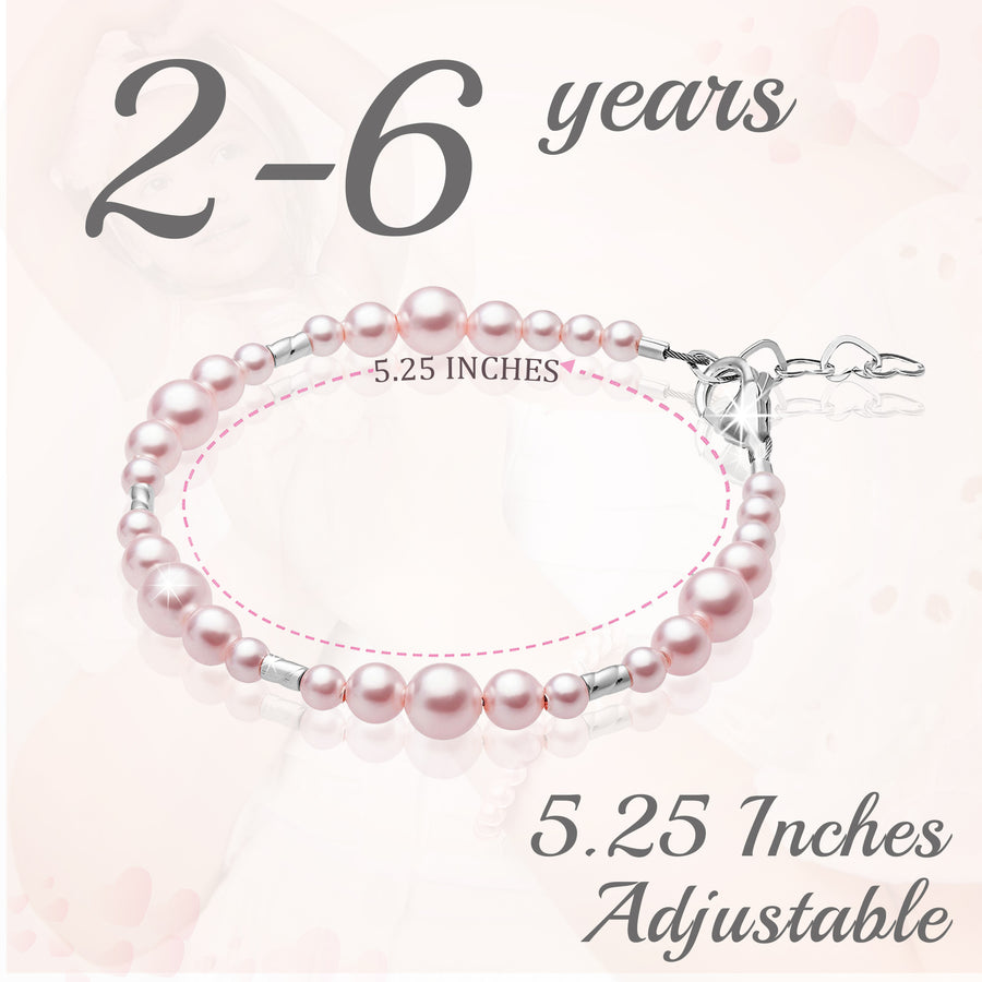 Little Girl Toddler Bracelet with Pink Pearl & Silver Crimps