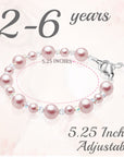 Sterling Silver Bracelet for Girls with Pink Pearls & Clear Crystals