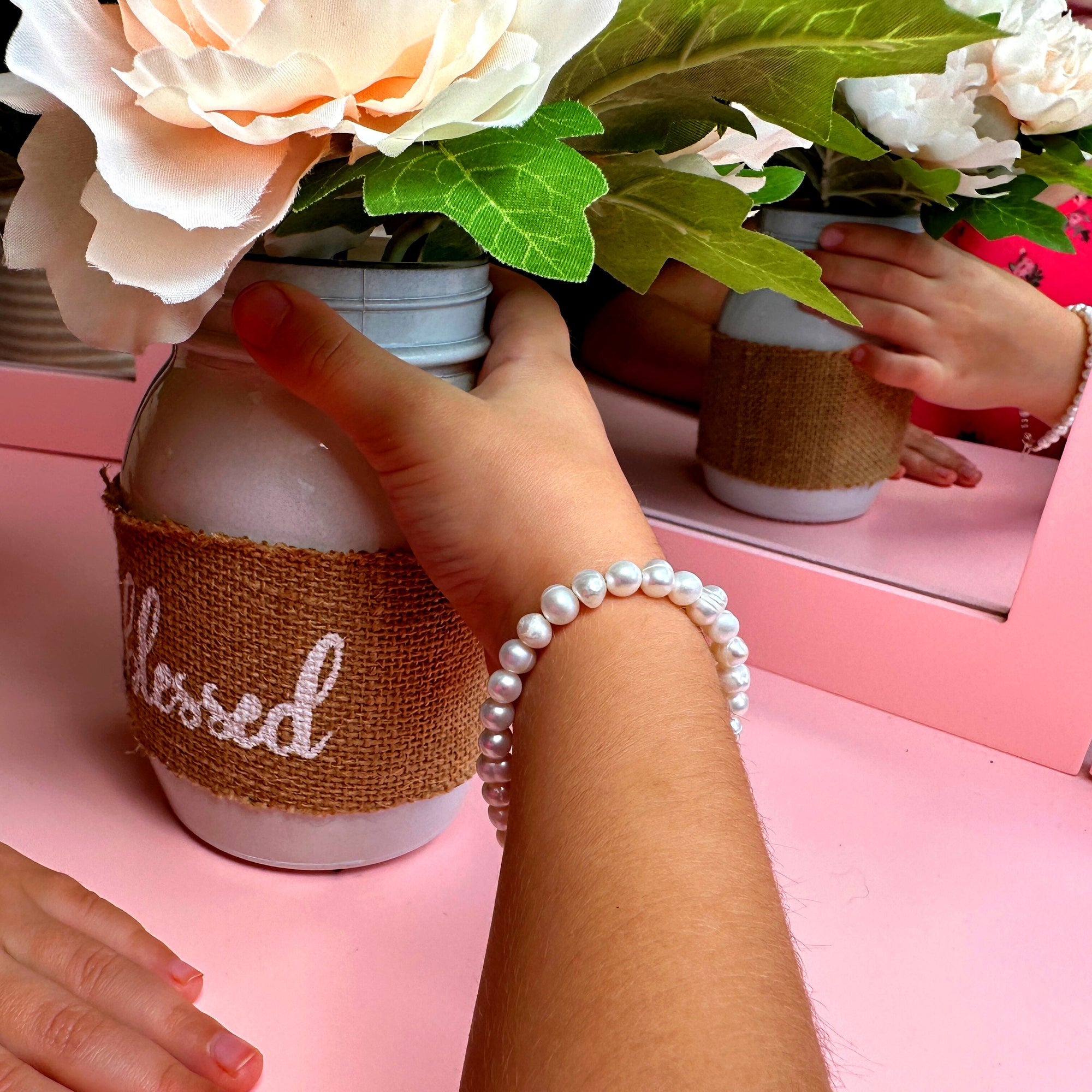 Freshwater White Pearl Bracelet, Sterling Silver Baby Jewelry