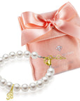 14K Gold Initial White Pearl Bracelet Girls