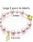 Pink Pearl & Clear Crystal Kids Initial Bracelet, 14K Gold Plated