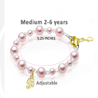Pink Pearl &amp; Clear Crystal Kids Initial Bracelet, 14K Gold Plated