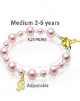 Pink Pearl & Clear Crystal Kids Initial Bracelet, 14K Gold Plated