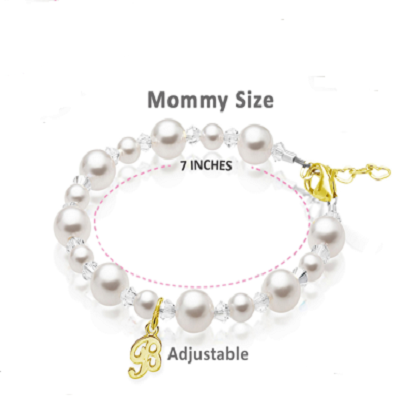 14K Gold Initial White Pearl Crystal Bracelet