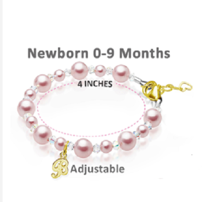 Pink Pearl &amp; Clear Crystal Kids Initial Bracelet, 14K Gold Plated