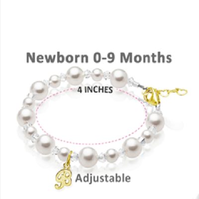 14K Gold Initial White Pearl Crystal Bracelet