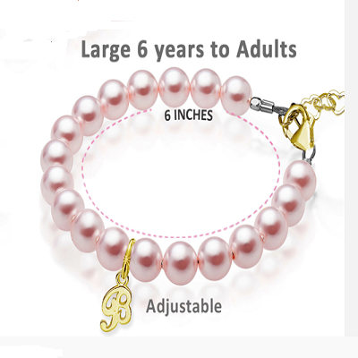 Baby Crystals 14K Gold-Plated Letter initial A-Z Charm Bracelets for Girls, Personalized Jewelry Pearl Bracelet for Baby Girls, infant, Toddlers, Teens | Sister, Cross, Charms, Birthday, Baptism Gifts