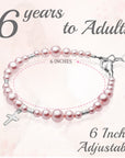 Teen Girl Sterling Silver Cross Pink Pearl Christening Baptism Bracelet