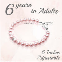 Sterling Silver Bracelet for Girls with Pink Pearl & Silver Daises