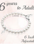 Sterling Silver Cross Charm White Pearl Bracelet for Girls - Christening & Baptism Gifts