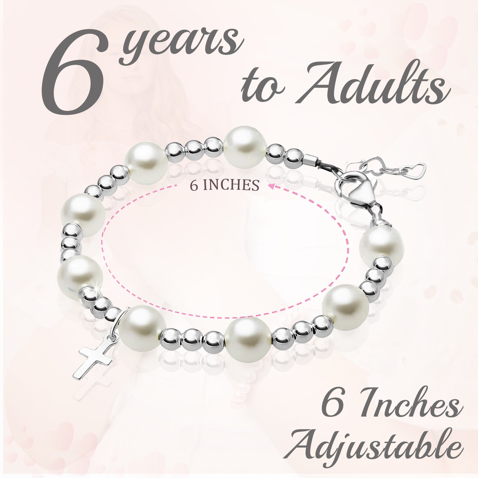 Teen White Sterling Silver Cross Bracelet Crimps Baptism