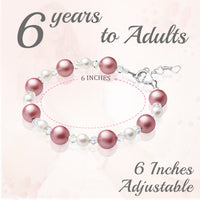 Teen Girl Bracelets with Rose & White Pearls & Clear Crystals