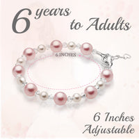 Sterling Silver Bracelet for Girls with Pink & White Pearls & Clear Crystals
